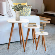 Kit Trio Jogo de Mesinhas Lateral Redondas Sala Pé Palito Retro