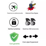 Mala De Bordo Linha Premium 10KG, Zíper Dupla,Rodinha Dupla 360°,Cadeado Embutido,Material Leve ABS