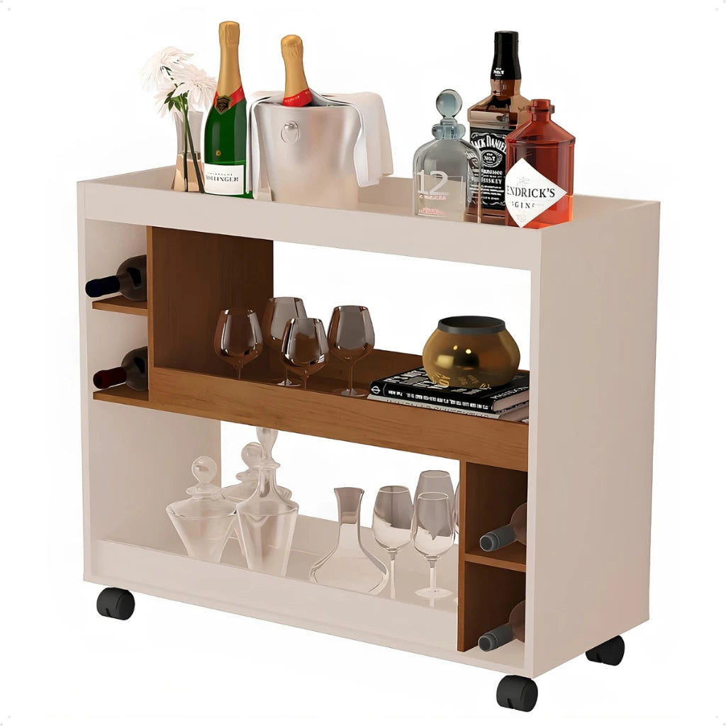 Aparador Buffet Multiuso com Adega e Rodízio Cantinho do Café Sala Cozinha Recepção Decoração Retrô