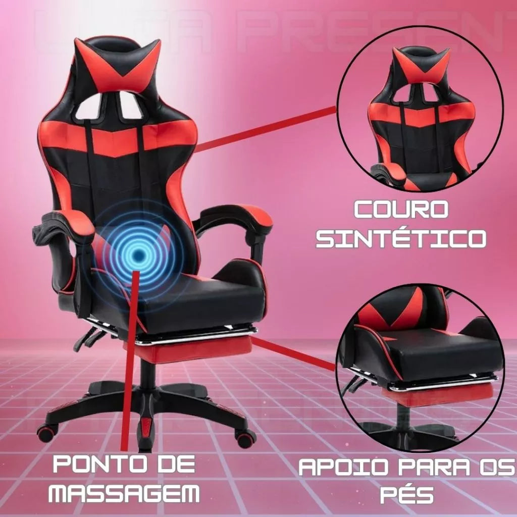 Cadeira Gamer acompanha brinde massageador Ergonômica Com Apoio Pés home office