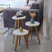 Kit Trio Jogo de Mesinhas Lateral Redondas Sala Pé Palito Retro