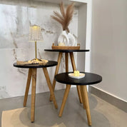 Kit Trio Jogo de Mesinhas Lateral Redondas Sala Pé Palito Retro