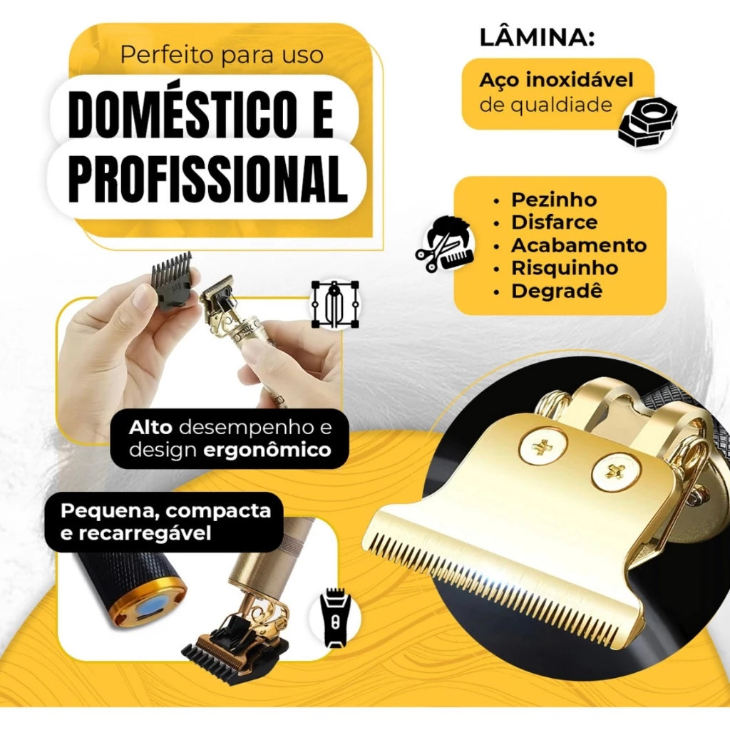 Kit 2  Máquina de Cortar Cabelo Barbeiro Dragão Profissional Elétrica Bateria Recarregável