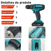 Furadeira Parafusadeira 3/8" bateria 21V com maleta e acessórios/ECOSEN Furadeira elétrica premium