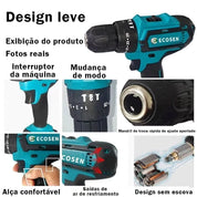 Furadeira Parafusadeira 3/8" bateria 21V com maleta e acessórios/ECOSEN Furadeira elétrica premium