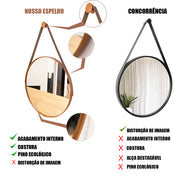 Espelho Adnet Redondo De Parede Decorativo 50cm Com Costura Alça Sala Quarto Banheiro