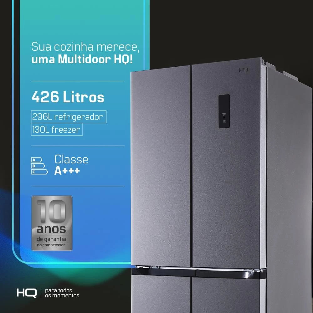 Geladeira Refrigerador HQ Frost Free Inverter Multidoor 426 Litros Cinza