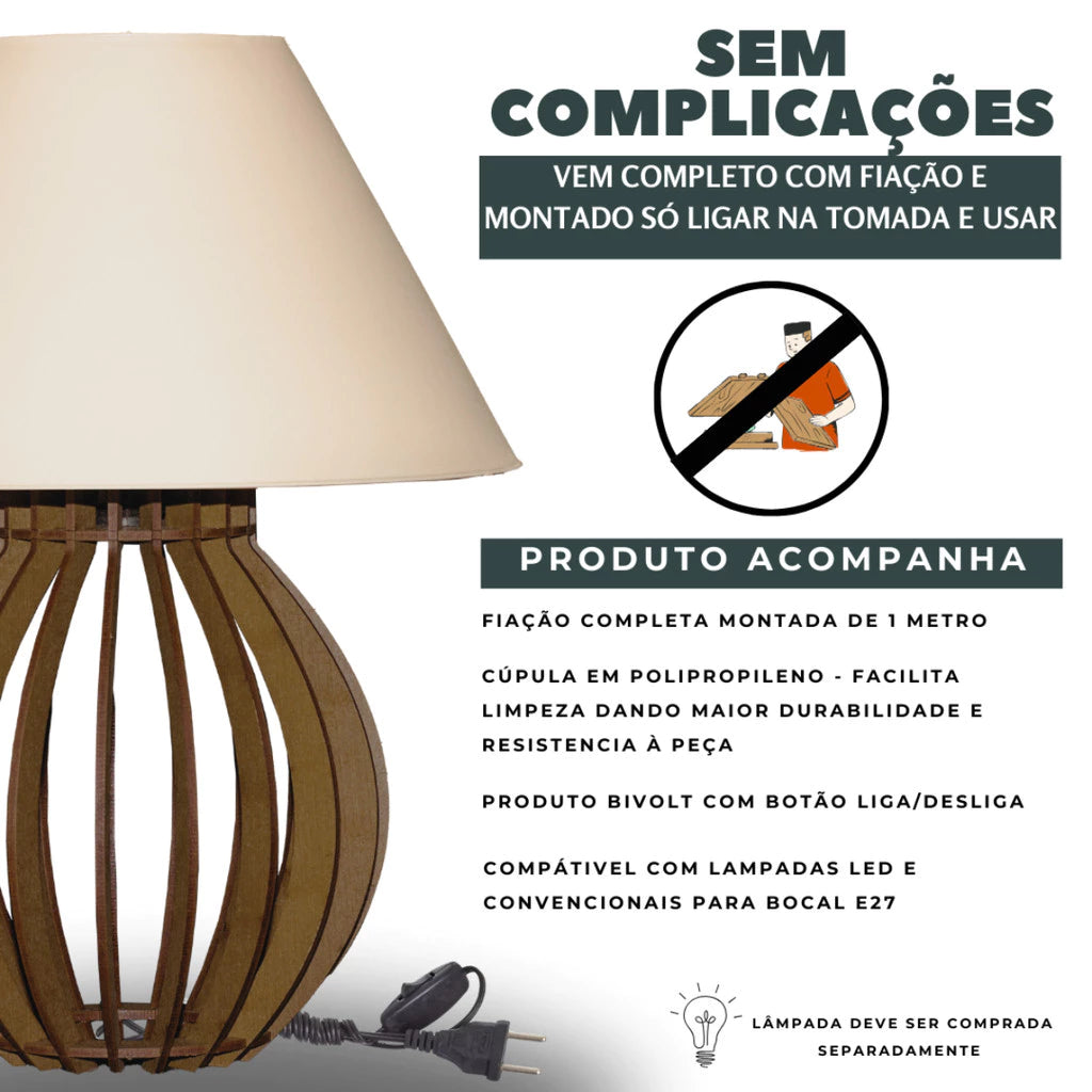 Kit Abajur Luminária De Mdf Para Mesa/Quarto Luminária Mesa